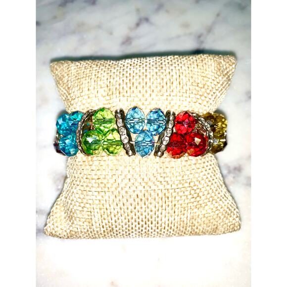 Double Row Rainbow Beaded Rhinestone Stretch Bracelet NWOT - Picture 5 of 7